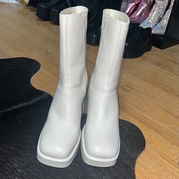 Steve Madden Fantsie White Leather Platform Heeled Mid-Calf Boots, size 10 (new) - Picture 7 of 10